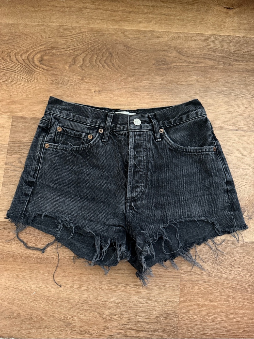 AGOLDE Black Distressed High-Rise Parker Shorts